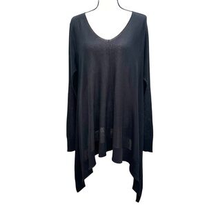 DKNY BLACK SILK CASHMERE V NECK ASYMMETRIC HEM FLOWY SWEATER